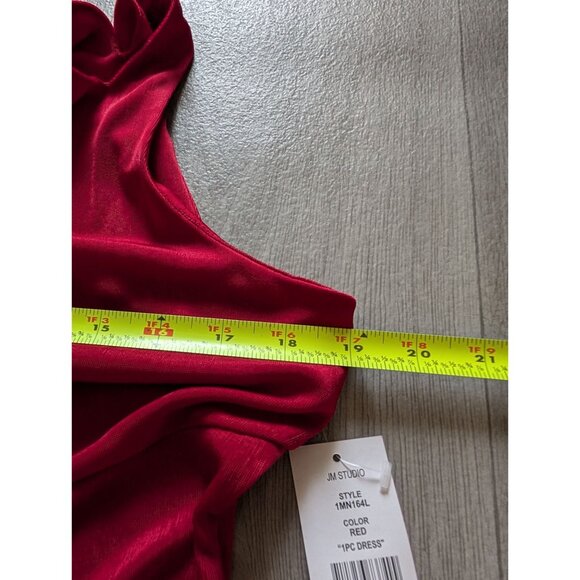 Red Sleeveless Long Dress With Side Knot Detail & Gold Accent By JM Studio Size - Picture 10 of 10